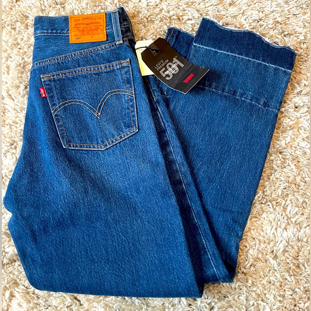 Levis Jeans Womens 27x28 Original 501 Cropped Button Fly Mid Rise Straight NWT